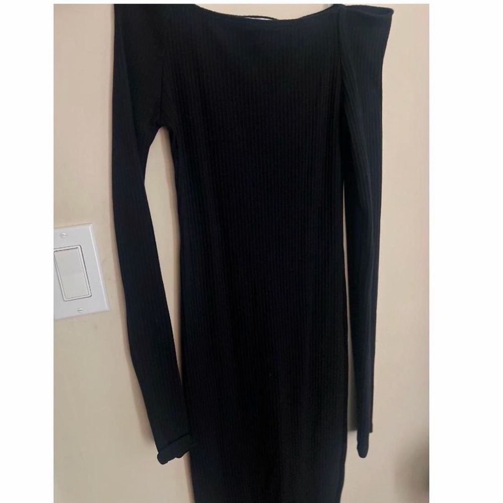 Black Bead Asymmetrical Black Dress